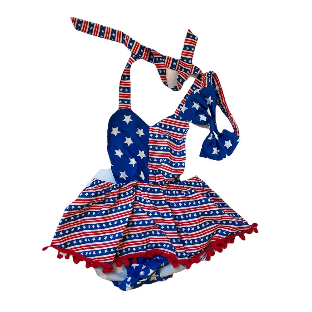 Toddler Baby Girl Sz 9 -12 Months Patriotic Swimsuit‎ Two Piece  Red White Blue